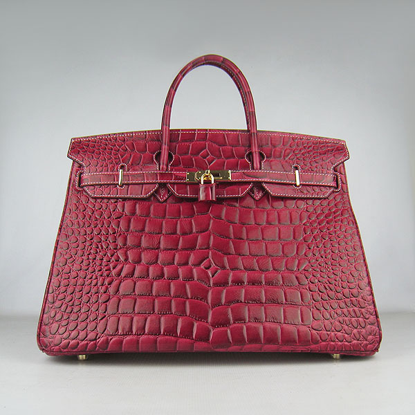 Replica Hermes Birkin 40CM Crocodile Veins Leather Bag Wine 6089 Online